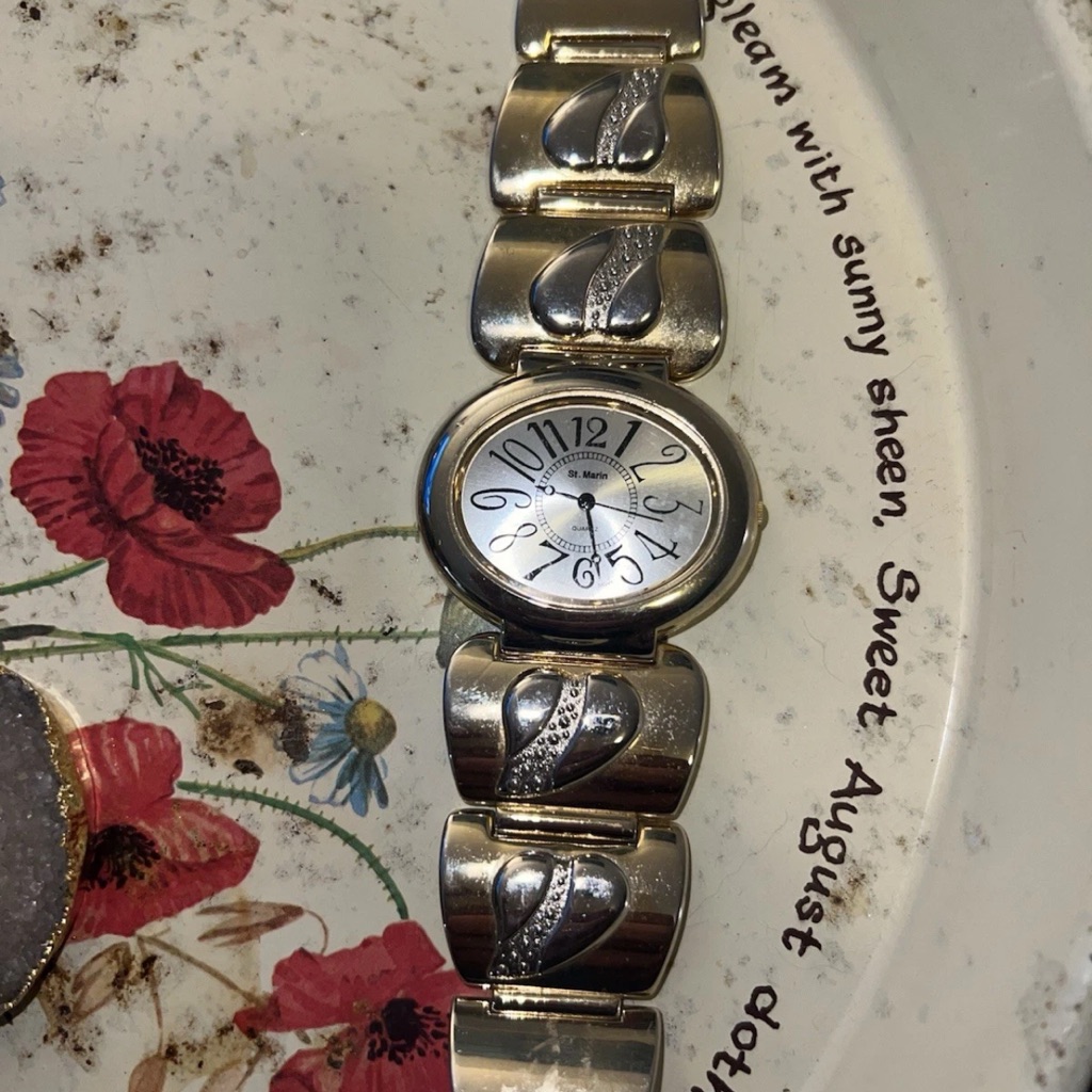 Silver And Gold Watch With Crystal Accents